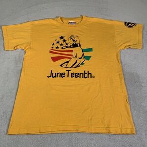 Vintage Juneteenth Shirt Mens Large Yellow Bayside Celebrate Freedom Made In USA